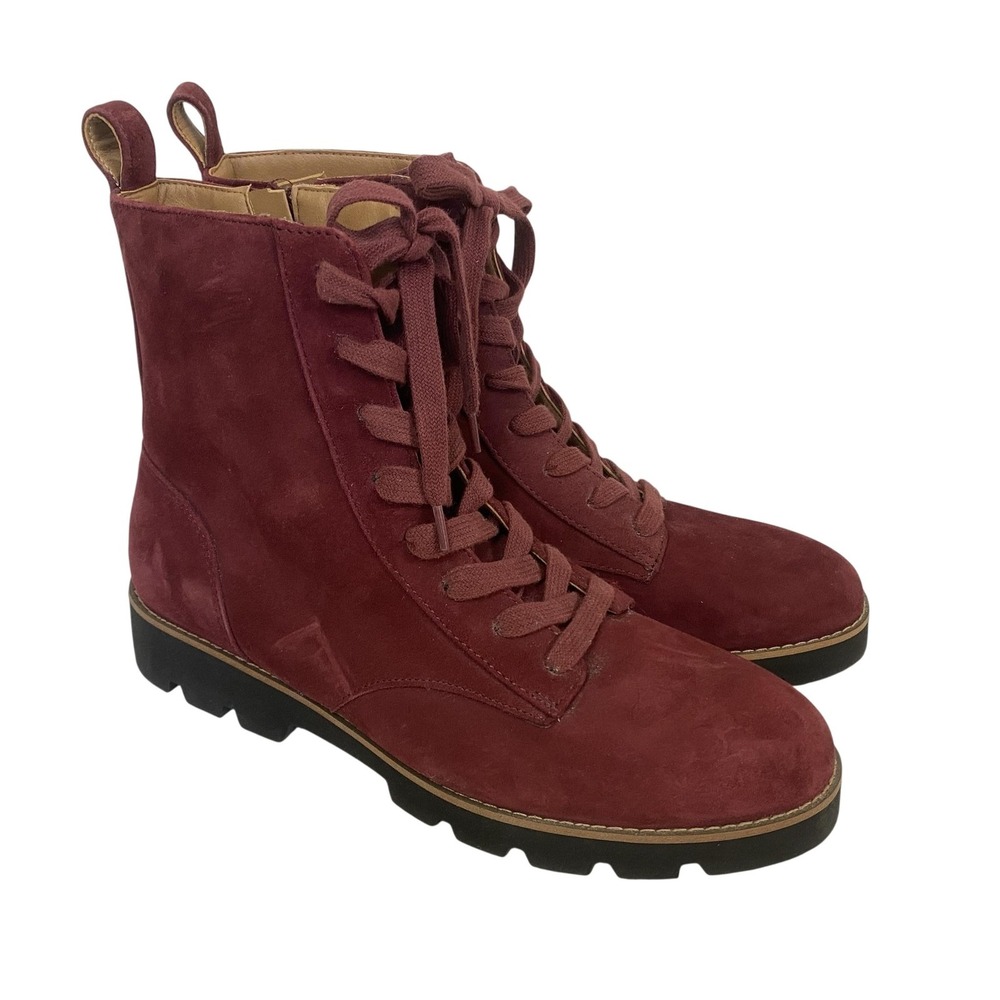 Vionic Lani Boots Womens 8 Red Suede Combat Lace Up Zip Lug Sole Chunky Hiking